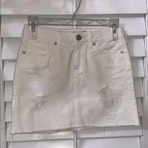 White distressed jean skirt